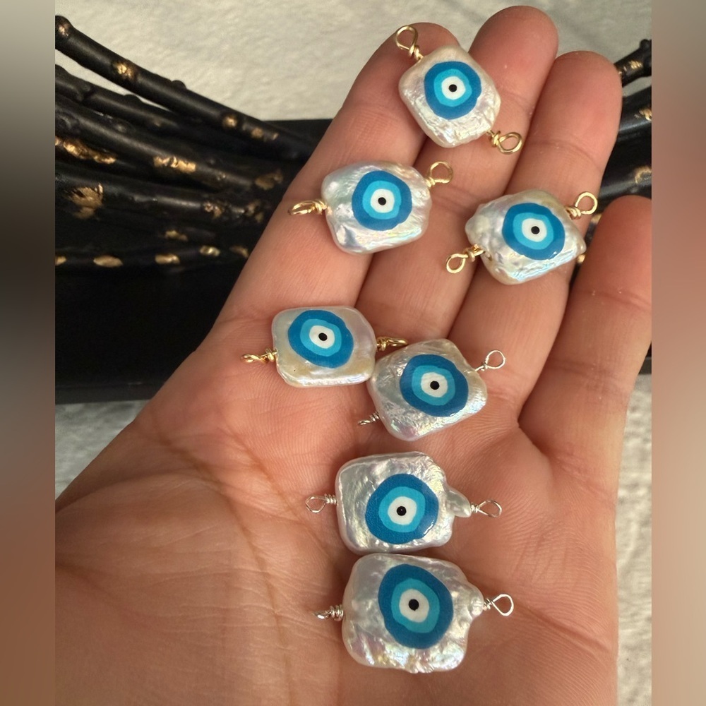 Blue Evil Eye Pearl Charms #6